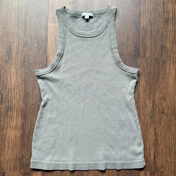 James Perse Standard Cotton Rib Tank Top in Taupe – Women’s Medium - Picture 1 of 9